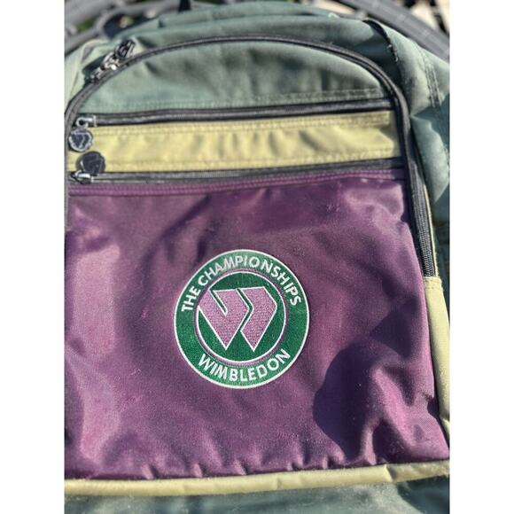 Vintage Wimbledon Tennis Backpack Green Purple Logo 90s Retro Tournament Bag - Picture 2 of 10